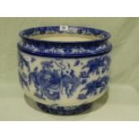 A Large Circular Royal Doulton Blue And White Transfer Decorated Jardiniere With Oriental Dragon
