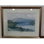 John McDougal, Water Colour Mountain And River Landscape View, Signed 15" X 23"