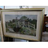 John McDougal, Water Colour View Of Thatched Cottages With River And Bridge To The Foreground, 15" X