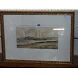 S J Beer, Water Colour Marine Study With Ships To The Foreground, Signed