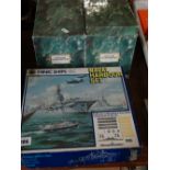 A Boxed Minic Ships Naval Harbour Set Together With Two Boxes Of War Planes Collector's Cards