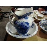 A Blue Transfer Decorated Pottery Wash Jug And Basin