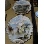 A Pair Of Edwardian Pottery Scallop Shell Shape Wall Plaques With Painted Landscape Views Of Ross