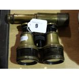 A Brass Pocket Telescope Together With A Pair Of Brass Binoculars