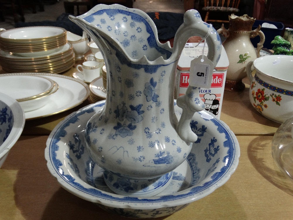 A Blue And White Transfer Decorated Wash Jug And Basin