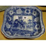 An Early 19th Century Blue And White Transfer Decorated Serving Dish With Zebra In A Garden Scene