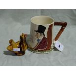 A Treacle Glazed Pottery Bird Whistle Together With A Crown Devon John Peel Musical Tankard