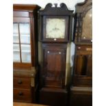An Antique Oak And Mahogany Encased Long Case Clock, The Hood Enclosing A Square Painted Dial With