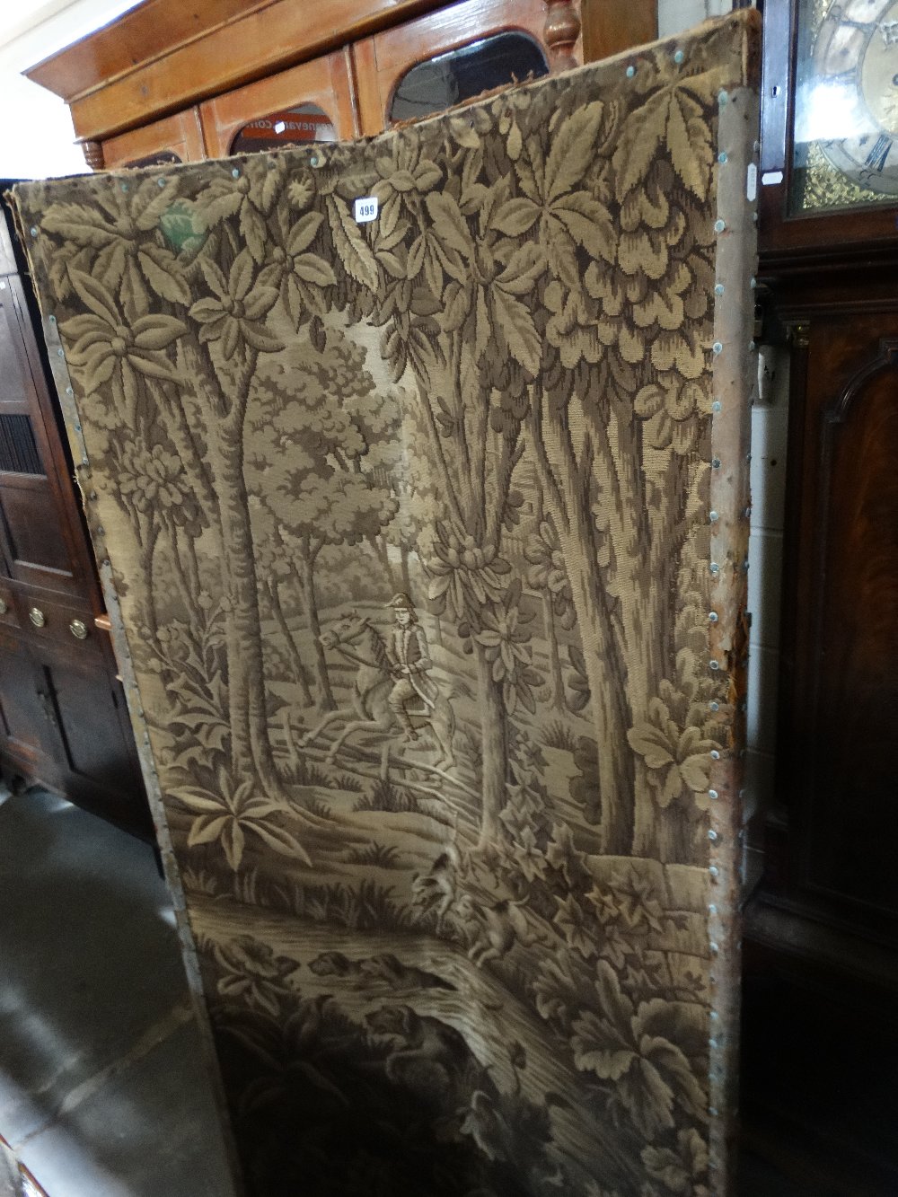 A 19th Century Four Panel Tapestry Work Dressing Screen Depicting A Stag Hunt Scene