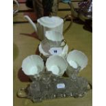 A 15 Piece Wedgwood White Ground And Gilt Decorated Tea Set Together With A Glass Cruet Stand And