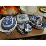 A Quantity Of Mixed Blue And White Transfer Decorated Pottery