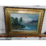 A Sinclair, Water Colour Extensive River, Woodland And Mountain Scene, Signed