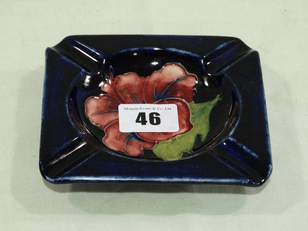 A Moorcroft Pottery Blue Ground Floral Decorated Ashtray