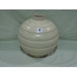 A Circular Based Barnstable Pottery Cream Ground Globular Ribbed Vase, 9" High