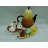 Two Carlton Ware Condiment Sets Together With A Pear Shaped Coffee Pot Etc