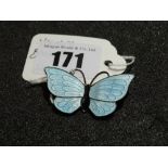 A Danish Silver And Blue Enamel Butterfly Brooch By Velmer Bahner