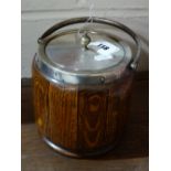 A Pottery Lined Oak Biscuit Barrel