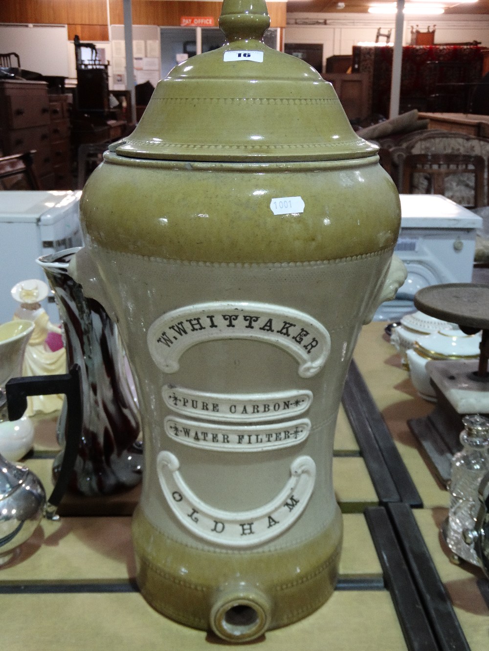 A Stone Ware Water Filter Jar Marked W Whittaker, Oldham