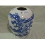 A Circular Based Japanese Blue And White Vase Decorated With A Landscape Scene, Three Character Mark