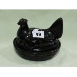 A Staffordshire Pottery Jackfield Hen On Nest, 5" Across