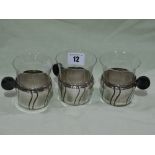 Three Glass Iced Tea Cups Within Probably Continental Silver Holders
