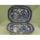 Three Willow Patterned Pottery Meat Plates