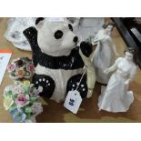 A Beswick Novelty Panda Tea Pot Together With Two Royal Doulton Ladies Etc