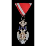 *Serbia, Order of the White Eagle, type 2, Fifth Class breast badge, in silver-gilt and enamels, a