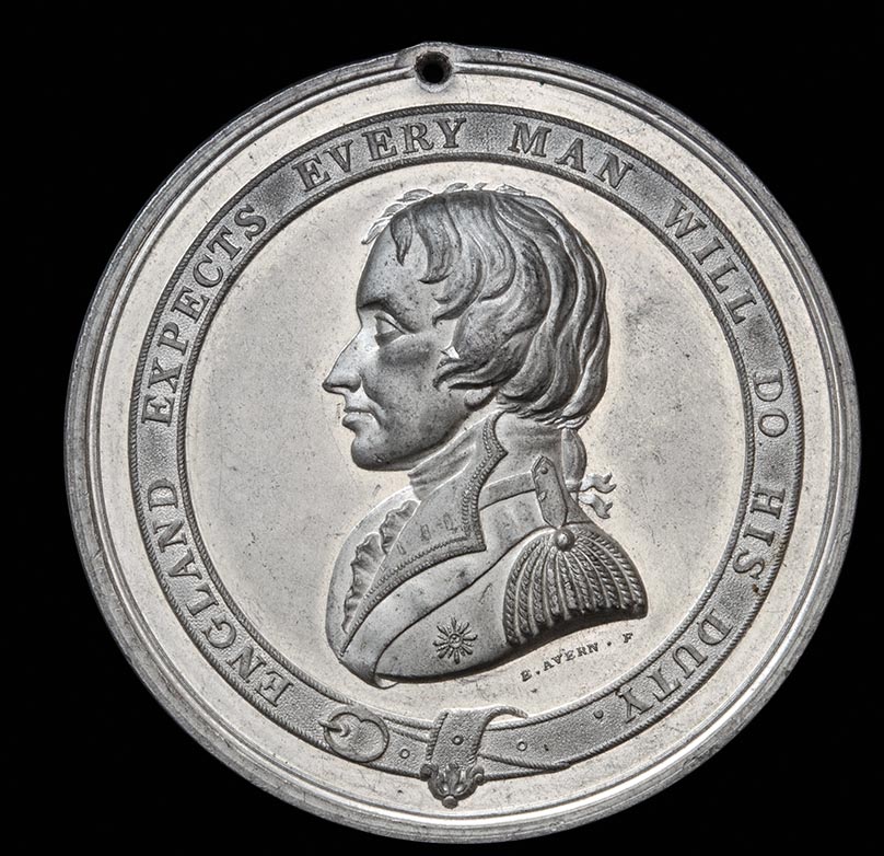 *Nelson Testimonial Medal, 1844, in white metal, by E. Avern, bust of Nelson left within garter
