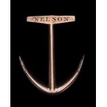 *Battle of the Nile, 1798, gold badge in the form of an anchor, the stock inscribed NELSON on one