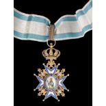 *Serbia, Order of St Sava, type 3, Third Class neck badge, by Huguenin Frères, Le Locle, in silver-