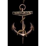 *Nelson Memorial Brooch, in gold, in the form of an anchor, the stock in black enamel and