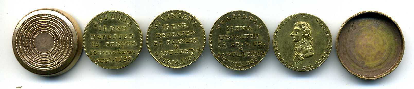 Nelson’s Victories, set of four gilt-bronze medalets, circa 1805, types as previous lot, 20mm (BHM