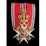 *Norway, Order of St Olav, type 2, Knight’s breast badge, by Tostrup, Oslo, in gold and enamels,