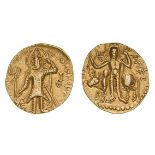 *India, Kushans, Vasishka (3rd cent. AD), gold dinar, king standing, rev., Siva and bull, 7.92g (