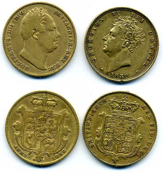 g *George IV, sovereign, 1830, bare head (S. 3801), edge bruising, very fine; William IV, sovereign,