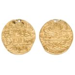 *Ottoman, Ahmad III (1115-1143h), 2-ashrafi, Qustantaniya 1115h, 6.28g (Pere 506) pierced and ex-