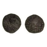 *Italy, Salerno, Gisulf II (1052-1077), AE follaro, facing bust, rev., view of Salerno, 2.14g (MIR