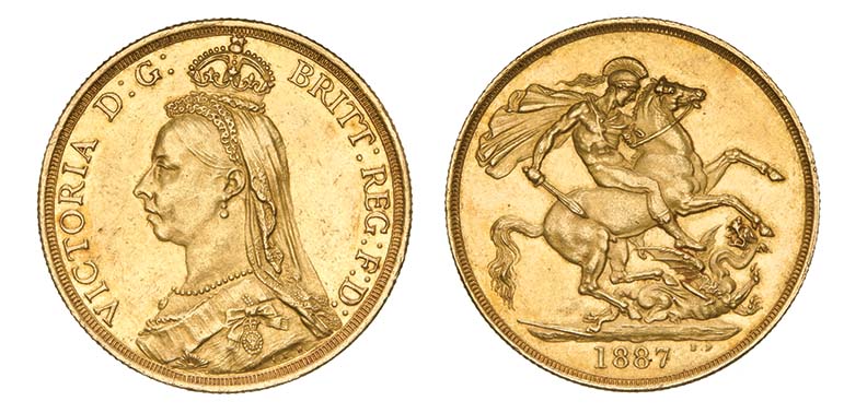 g *Victoria, two-pounds, 1887 (S. 3865), light surface marks, about extremely fine