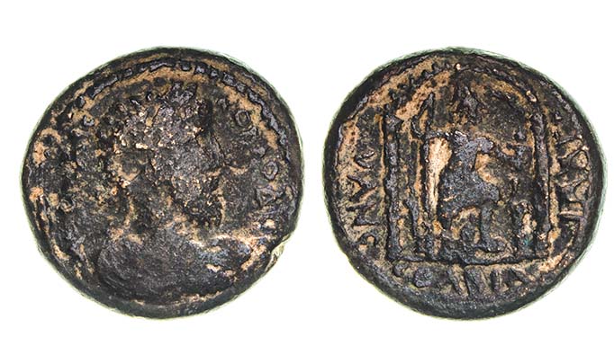 *Decapolis, Abila, Commodus, AE 26mm, bust right, rev., Tyche in distyle temple, 14.20g (Rosenberger