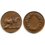 India, Calcutta Agricultural Show, 1864, bronze specimen prize medal by J.S. and A.B. Wyon, farm