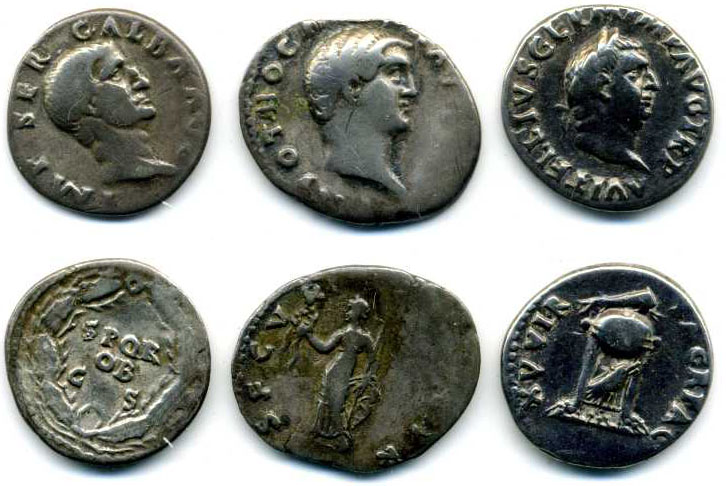 Galba (68-69), denarius, rev., spqr ob cs in wreath (RIC 167); Otho, denarius, rev., Securitas (