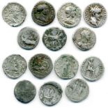 Tiberius, denarius, rev., Pax seated right, about very fine; with denarii of Mark Antony (2, both