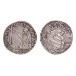 *Italy, Papal States, Pius V (1566-72), testone, Rome, arms, rev., Pope kneeling before cross, tiara