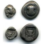 Boeotia, Thebes, 450-425 BC, hemidrachm, Boeotian shield, rev., kantharos with Θ-Ε-Β around, 2.