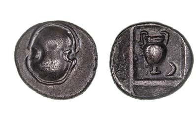 *Boeotia, Federal Coinage, 304-294 BC, hemidrachm, Boeotian shield, rev., amphora and in lower right