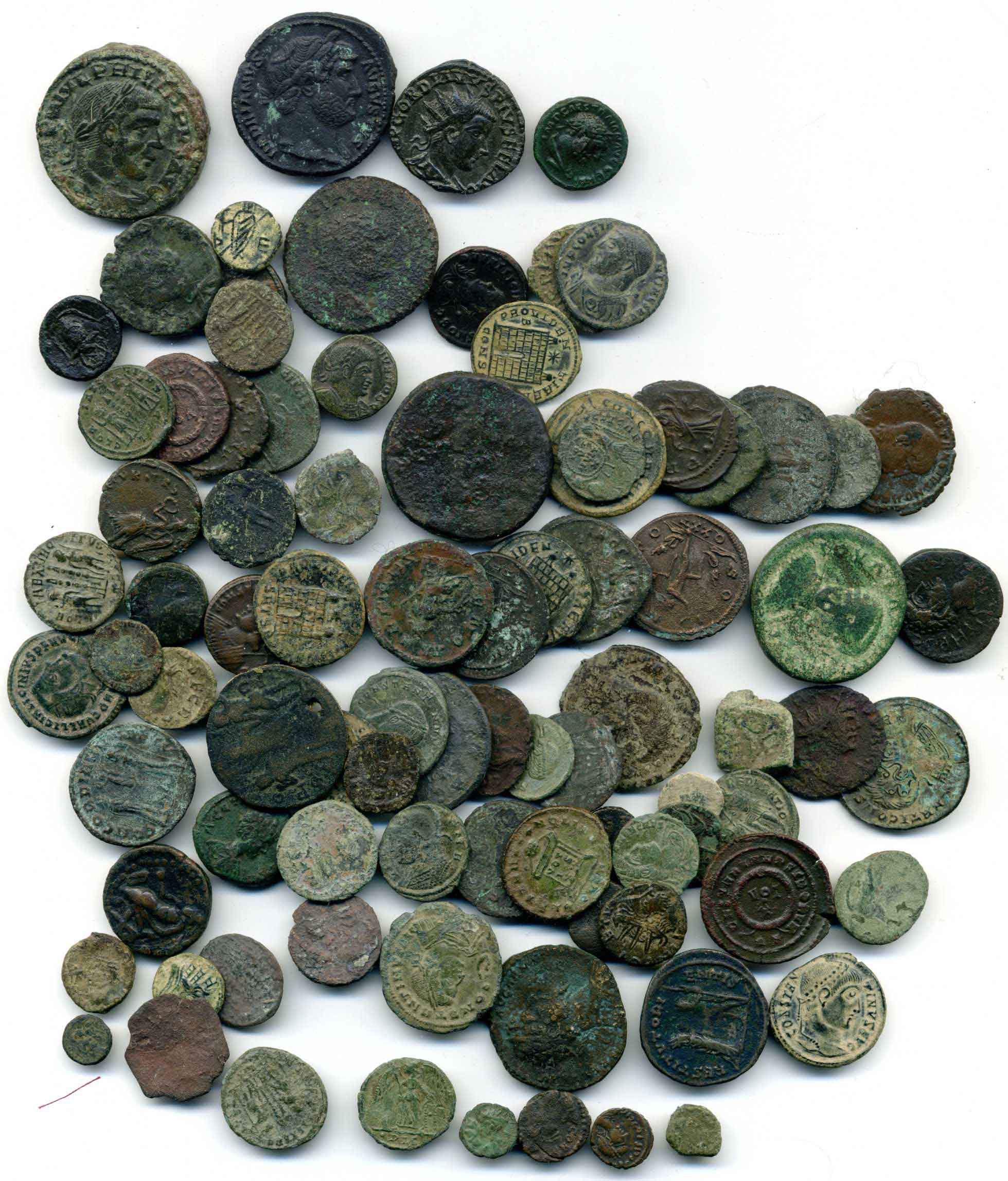 Miscellaneous, Roman bronze coins (84), mainly 4th century but including quadrans of Trajan,