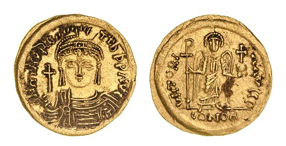 *Maurice Tiberius (582-602), solidus, facing bust, rev., angel, 4.38g (DO 5; S. 478), small