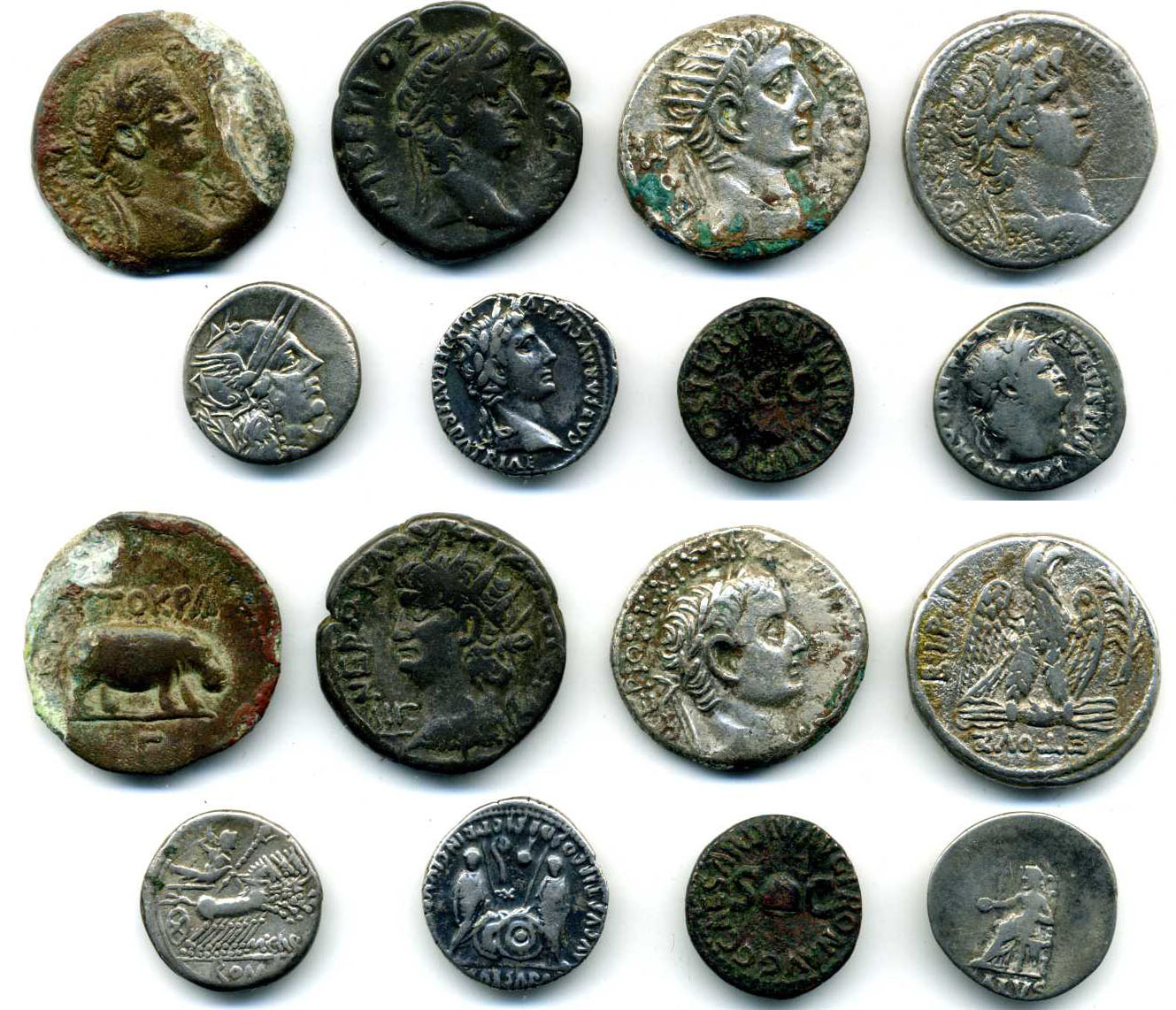 Augustus (27 BC-AD 14), denarius, rev., Caius and Lucius Caesars; variety with x below lituus (RIC