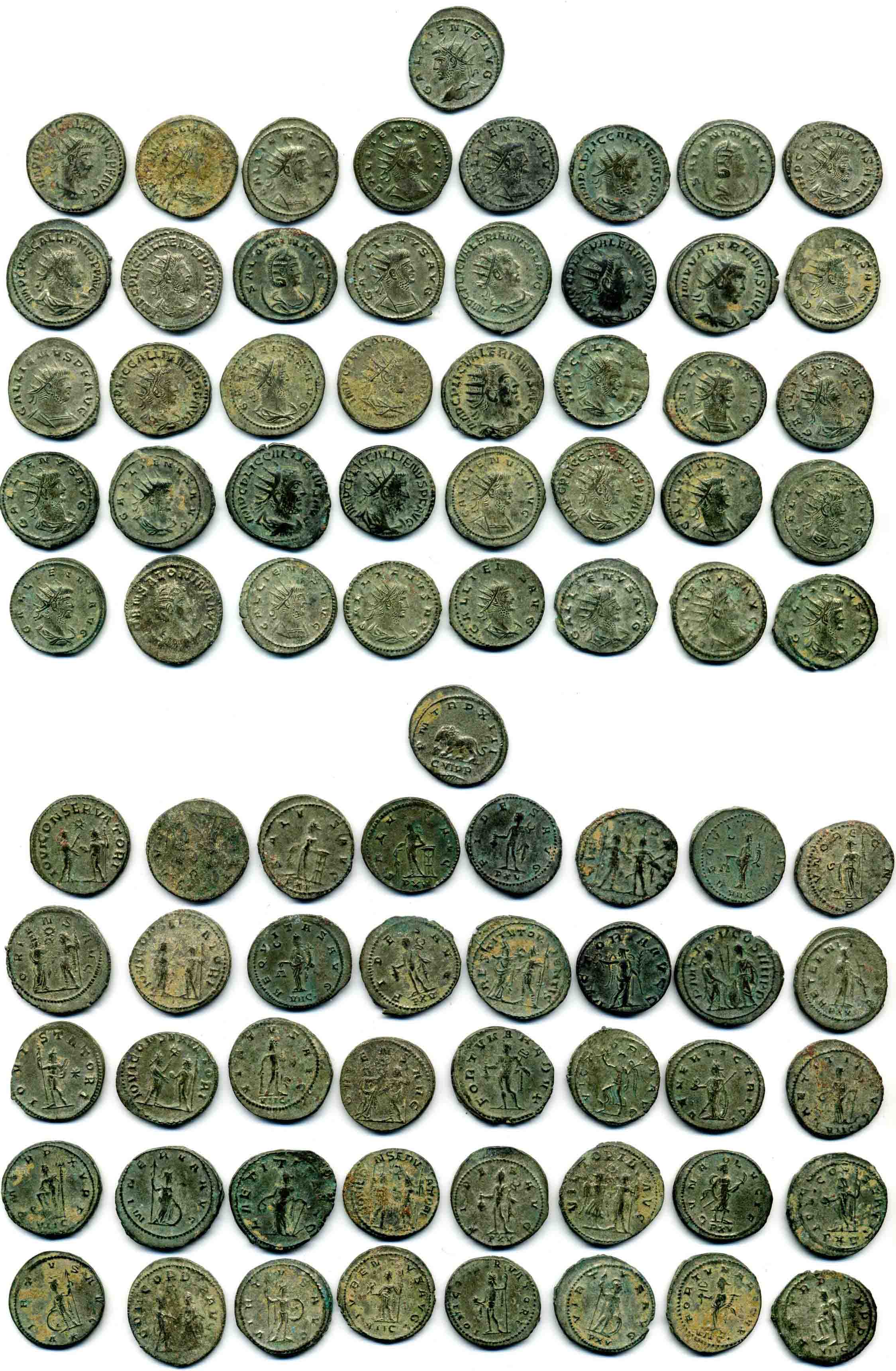 Gallienus, antoniniani (32) including bust left, rev., lion (RIC 602); others of Valerian I (4),